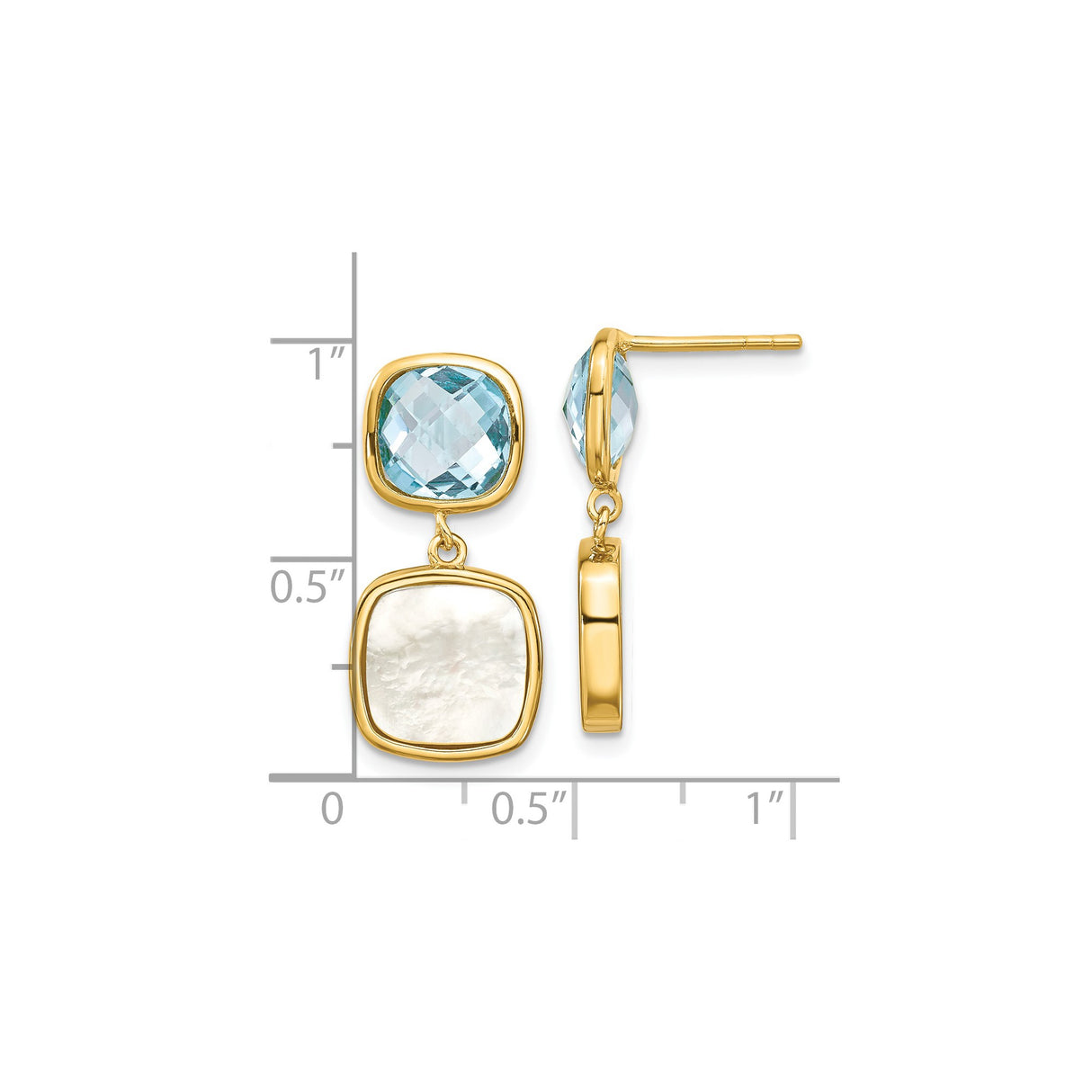 Sterling Silver Dangle Earrings with Swiss Blue Topaz and Mother of Pearl