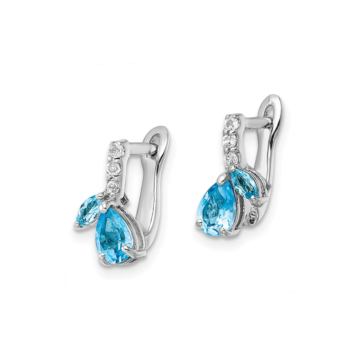 Sterling Silver Dangle Earrings with Pear Shaped Swiss Blue Topaz, Floral Design Leverbacks