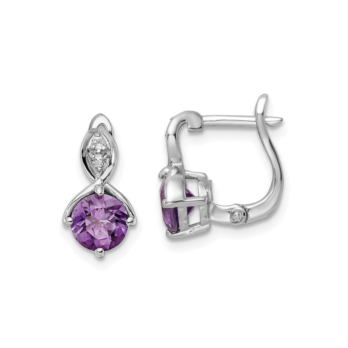 Sterling Silver Amethyst Infinity Leverback Earrings with White Topaz Accents
