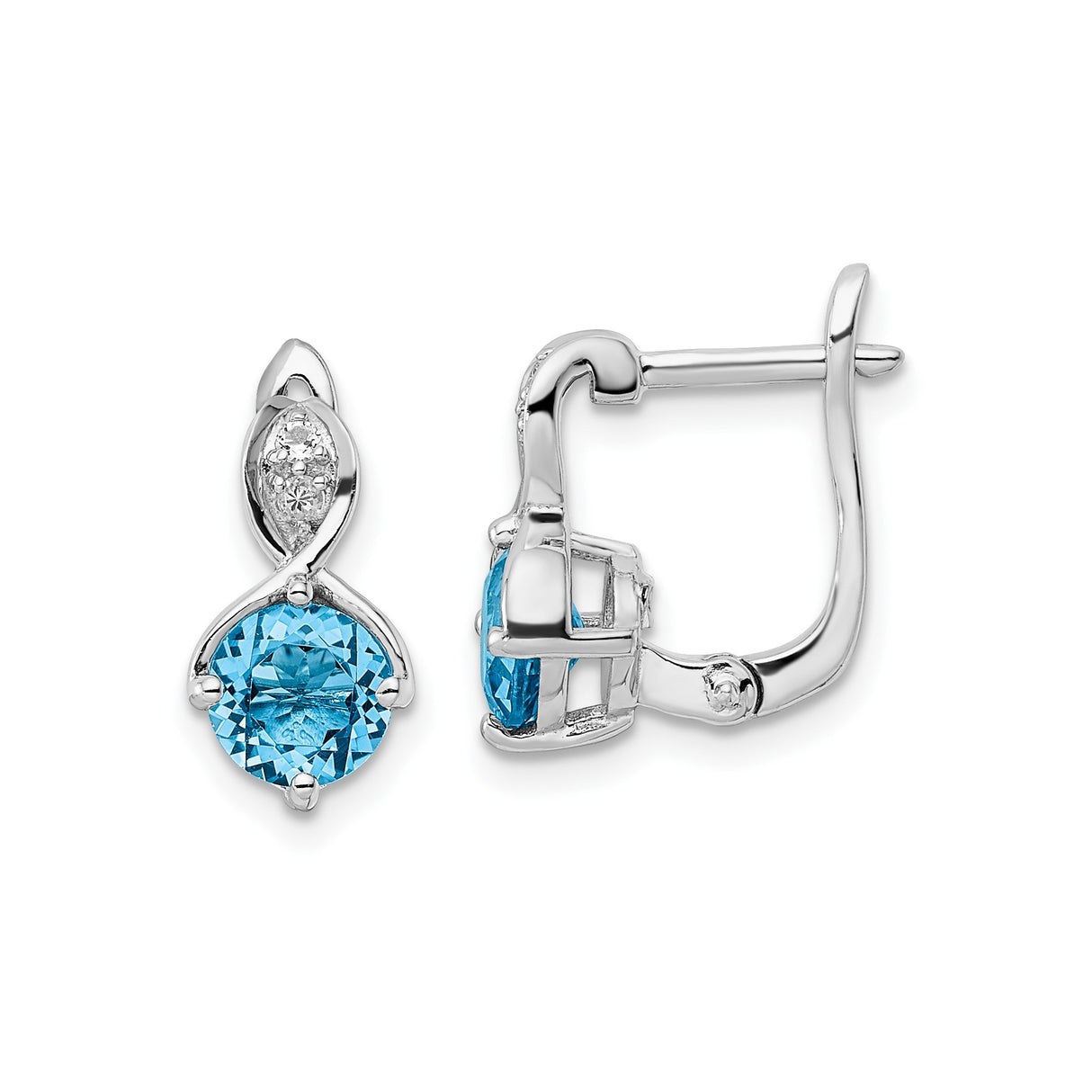 Sterling Silver Drop Earrings with Swiss Blue Topaz and White Topaz Accents, Marquise Dangle Design