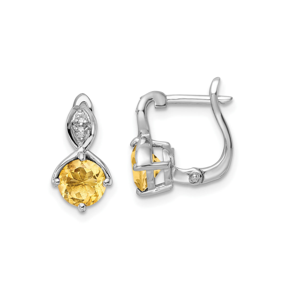 Sterling Silver Drop Earrings with Citrine and White Topaz, Infinity Design