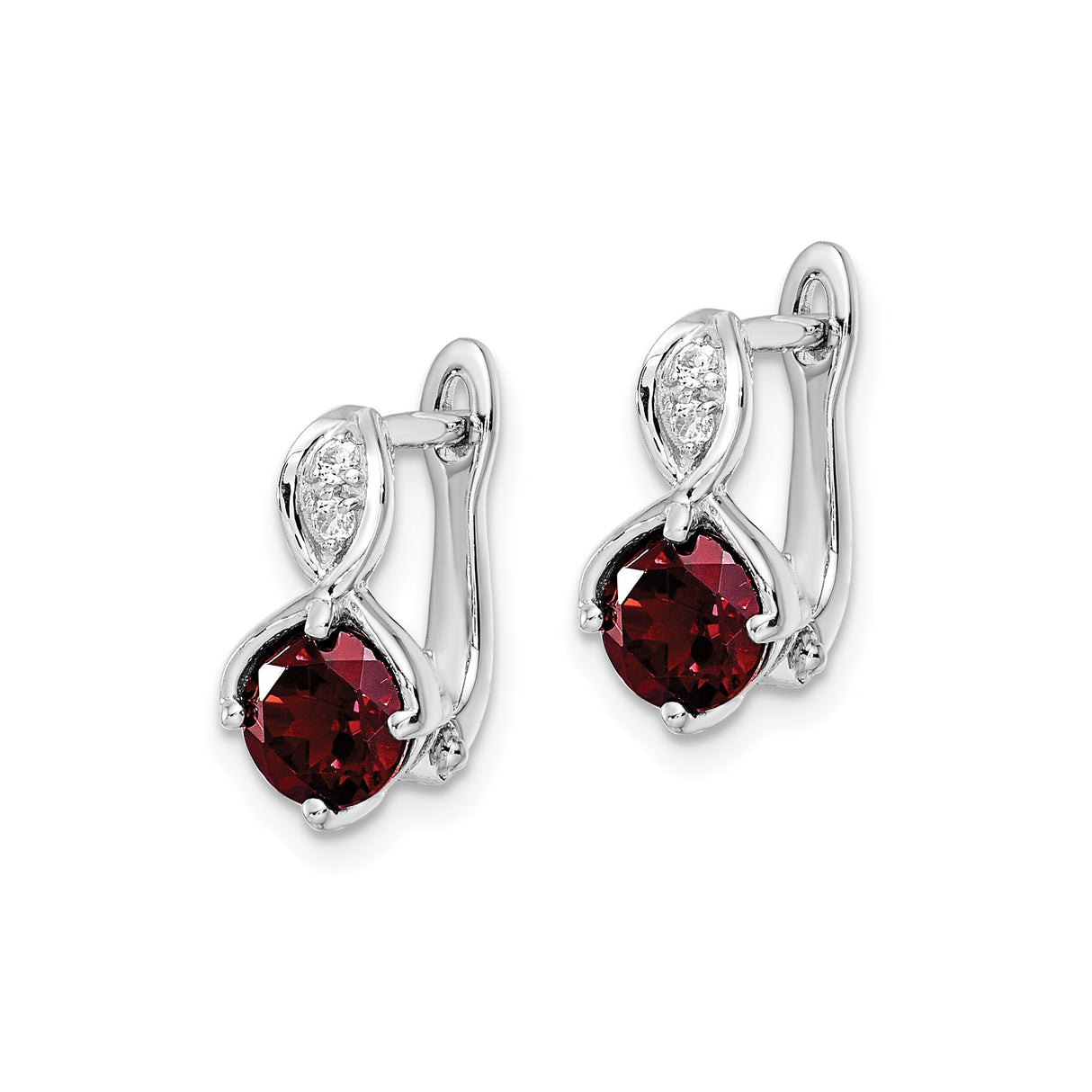 Sterling Silver Dangle Earrings with Garnet and White Topaz in Infinity Drop Design