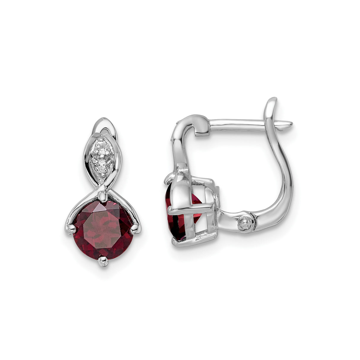 Sterling Silver Dangle Earrings with Garnet and White Topaz in Infinity Drop Design