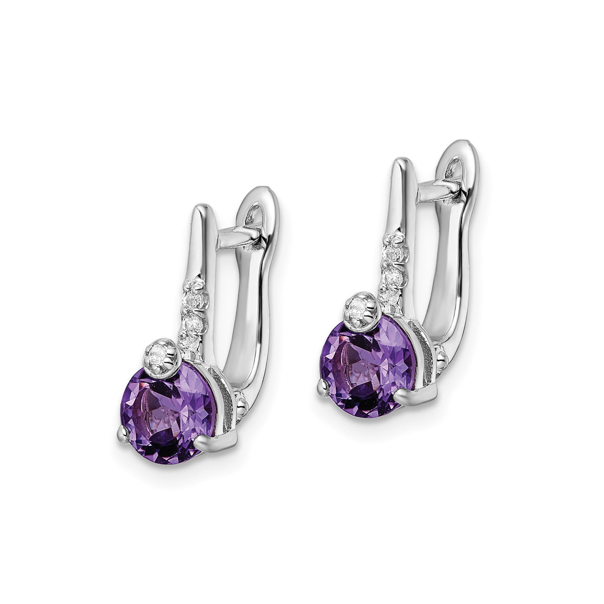 Sterling Silver Dangle Earrings with Round Amethyst and White Topaz Accents, Minimalist Design