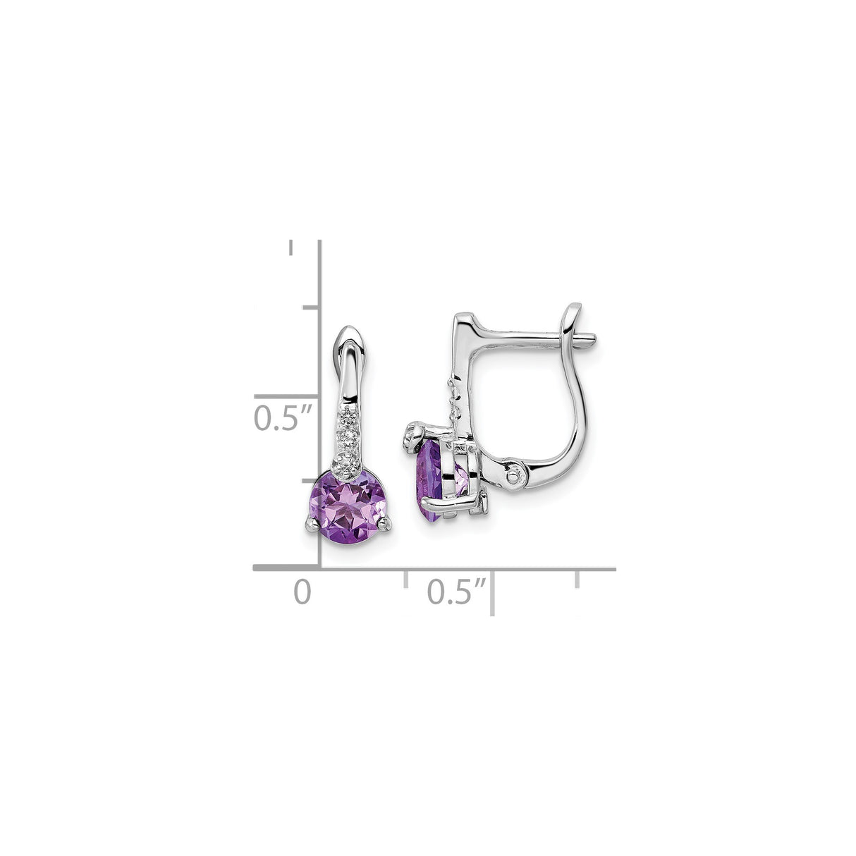 Sterling Silver Dangle Earrings with Round Amethyst and White Topaz Accents, Minimalist Design