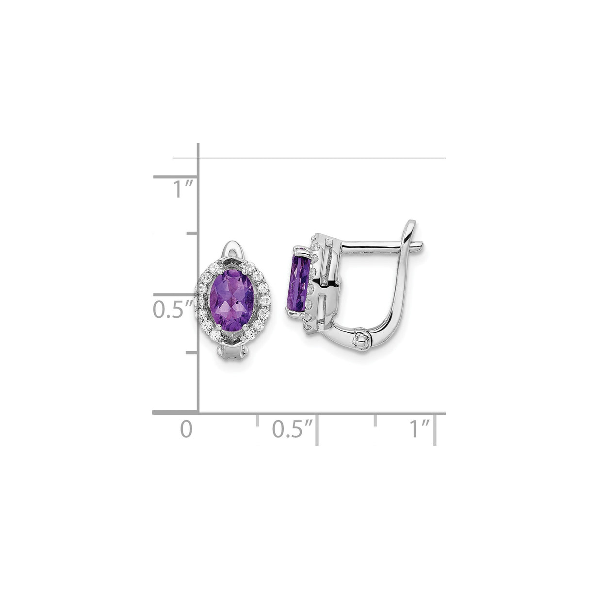 Sterling Silver Drop Earrings with Oval Amethyst and White Topaz Halo Leverback Design