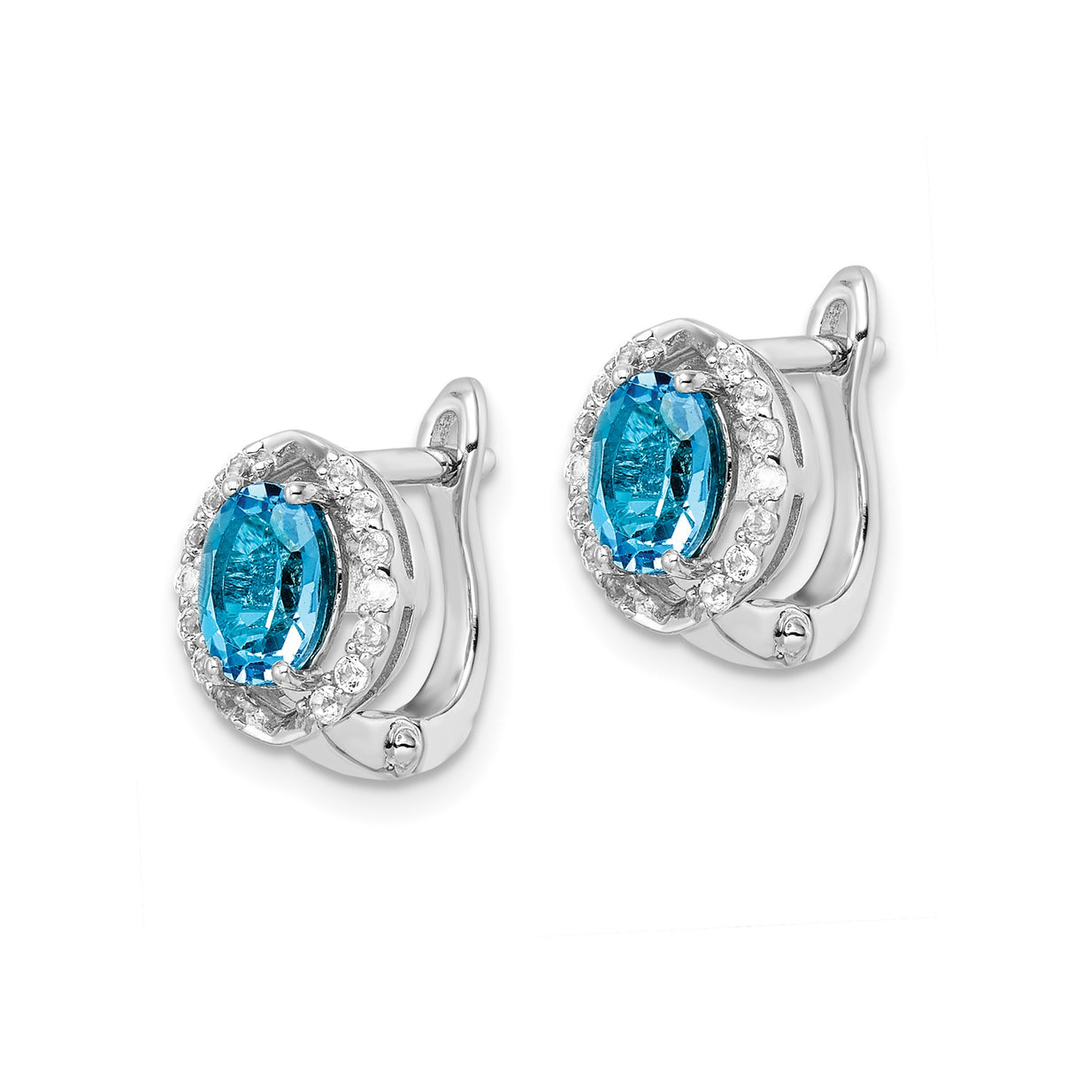 Sterling Silver Dangle Drop Earrings with Swiss Blue Topaz and White Topaz Halo