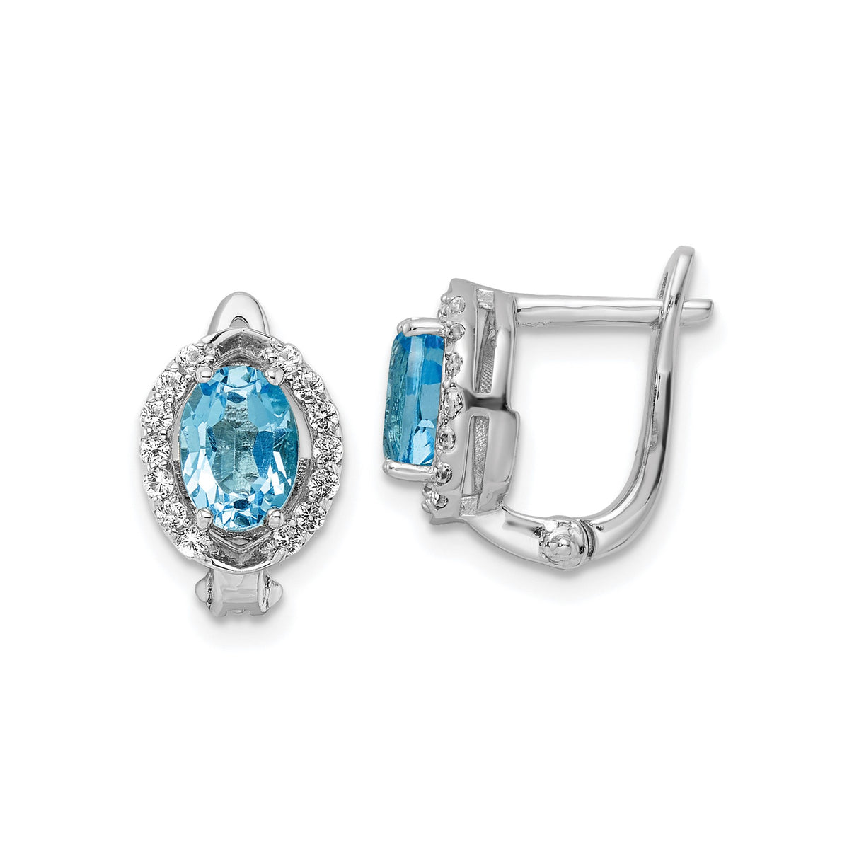 Sterling Silver Dangle Drop Earrings with Swiss Blue Topaz and White Topaz Halo