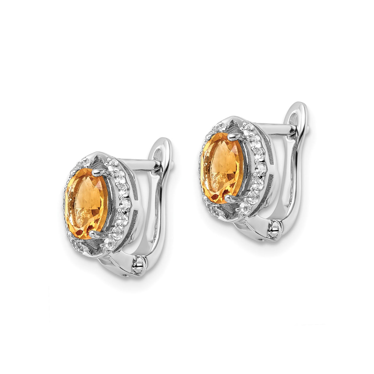 Sterling Silver Drop Earrings with Citrine and White Topaz Halo Oval Design