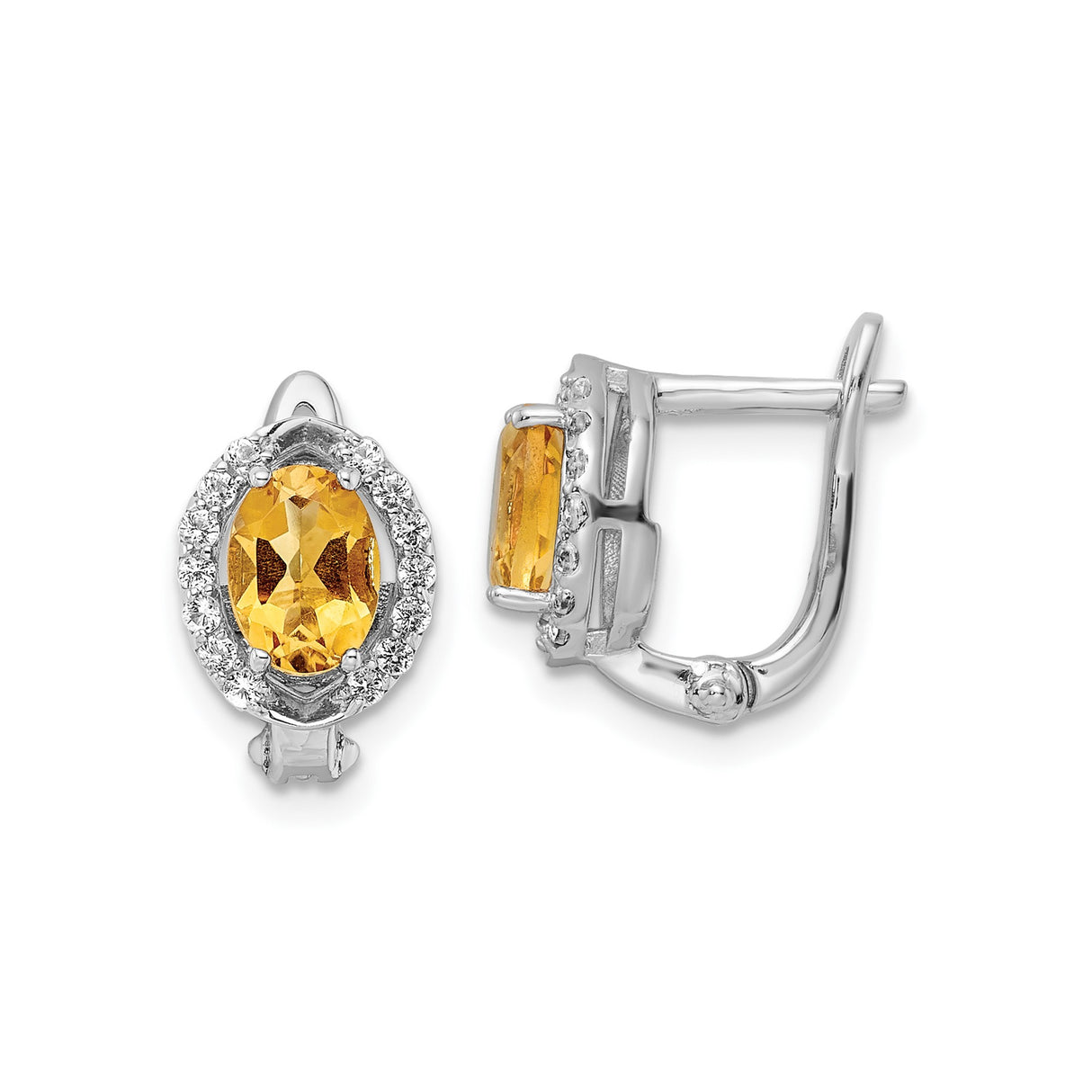 Sterling Silver Drop Earrings with Citrine and White Topaz Halo Oval Design