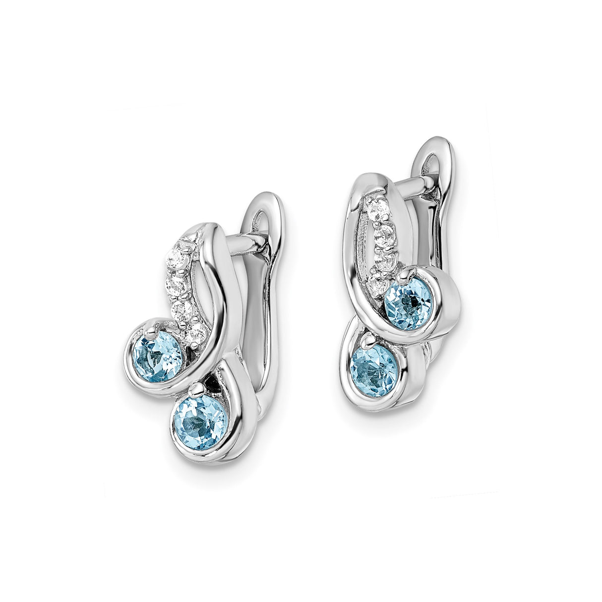 Sterling Silver Leverback Earrings with Sky Blue Topaz and White Topaz Accents, Swirl Dangle Design
