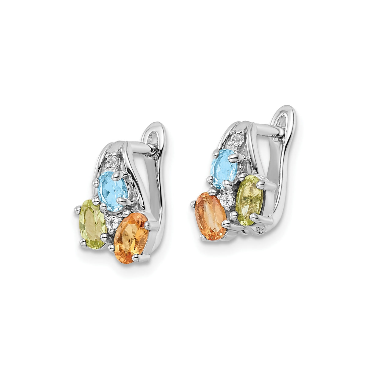 Sterling Silver Dangle Earrings with Citrine and Swiss Blue Topaz, Trio Gemstone Design