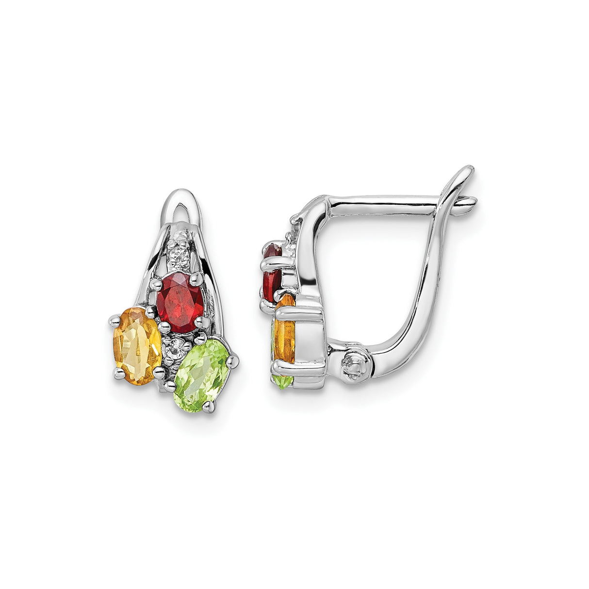 Sterling Silver Dangle Earrings with Citrine and Garnet, Leverback Multi-Gemstone Drop Design