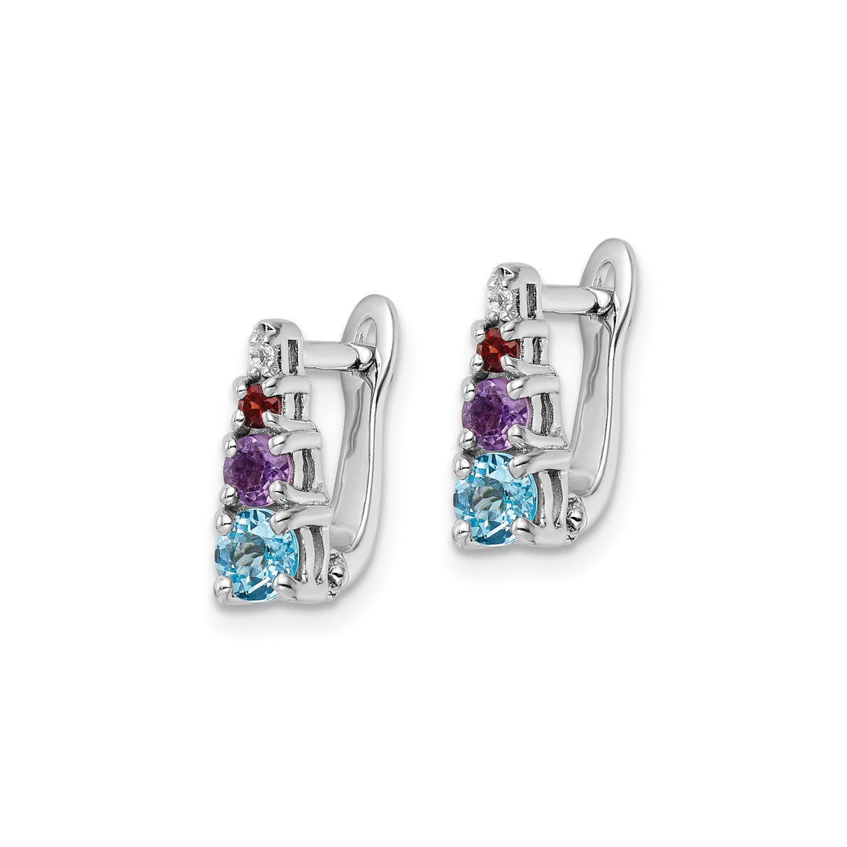 Sterling Silver Hoop Earrings with Swiss Blue Topaz, Amethyst, and Garnet