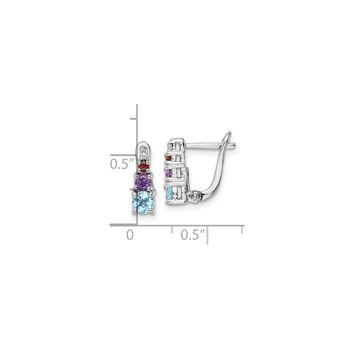 Sterling Silver Hoop Earrings with Swiss Blue Topaz, Amethyst, and Garnet