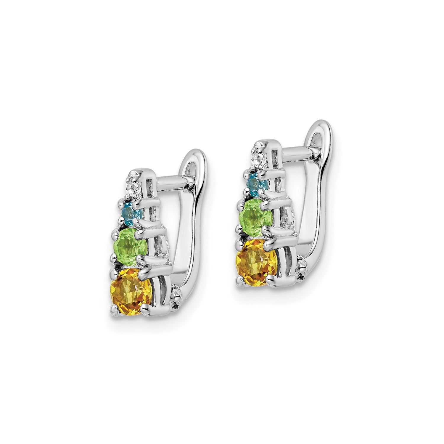 Sterling Silver Dangle Earrings with Citrine, Peridot, and Blue Topaz, Modern Multi-Gemstone Drop Style