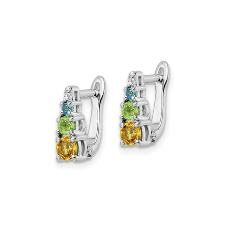 Sterling Silver Dangle Earrings with Citrine, Peridot, and Blue Topaz, Modern Multi-Gemstone Drop Style