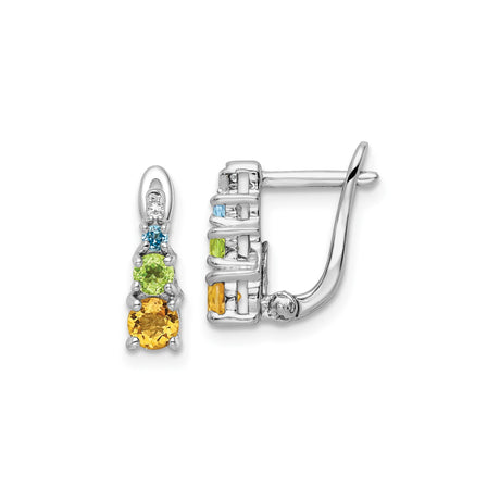 Sterling Silver Dangle Earrings with Citrine, Peridot, and Blue Topaz, Modern Multi-Gemstone Drop Style
