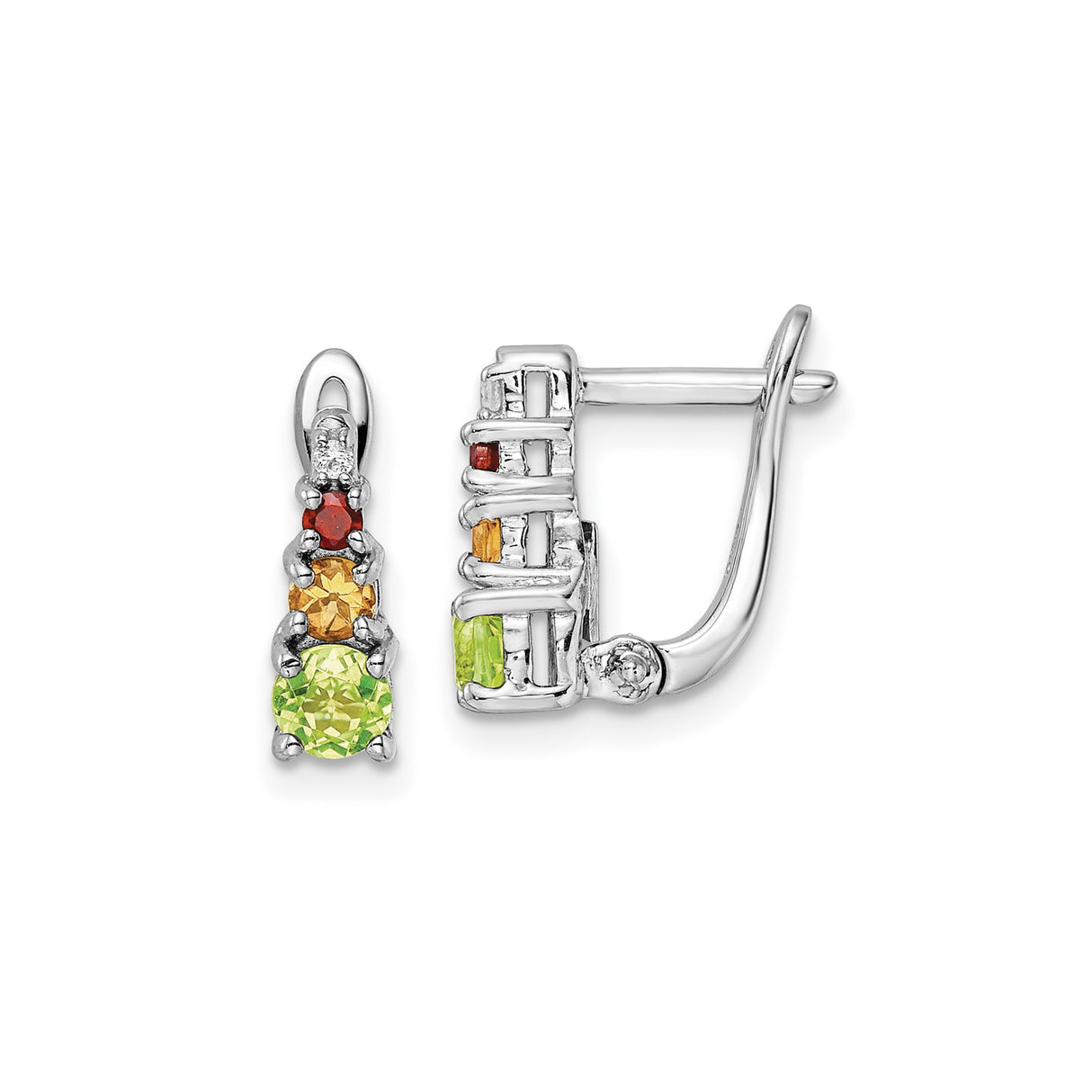 Sterling Silver Leverback Earrings with Peridot and Citrine, Gradient Multi-Color Dangle Design