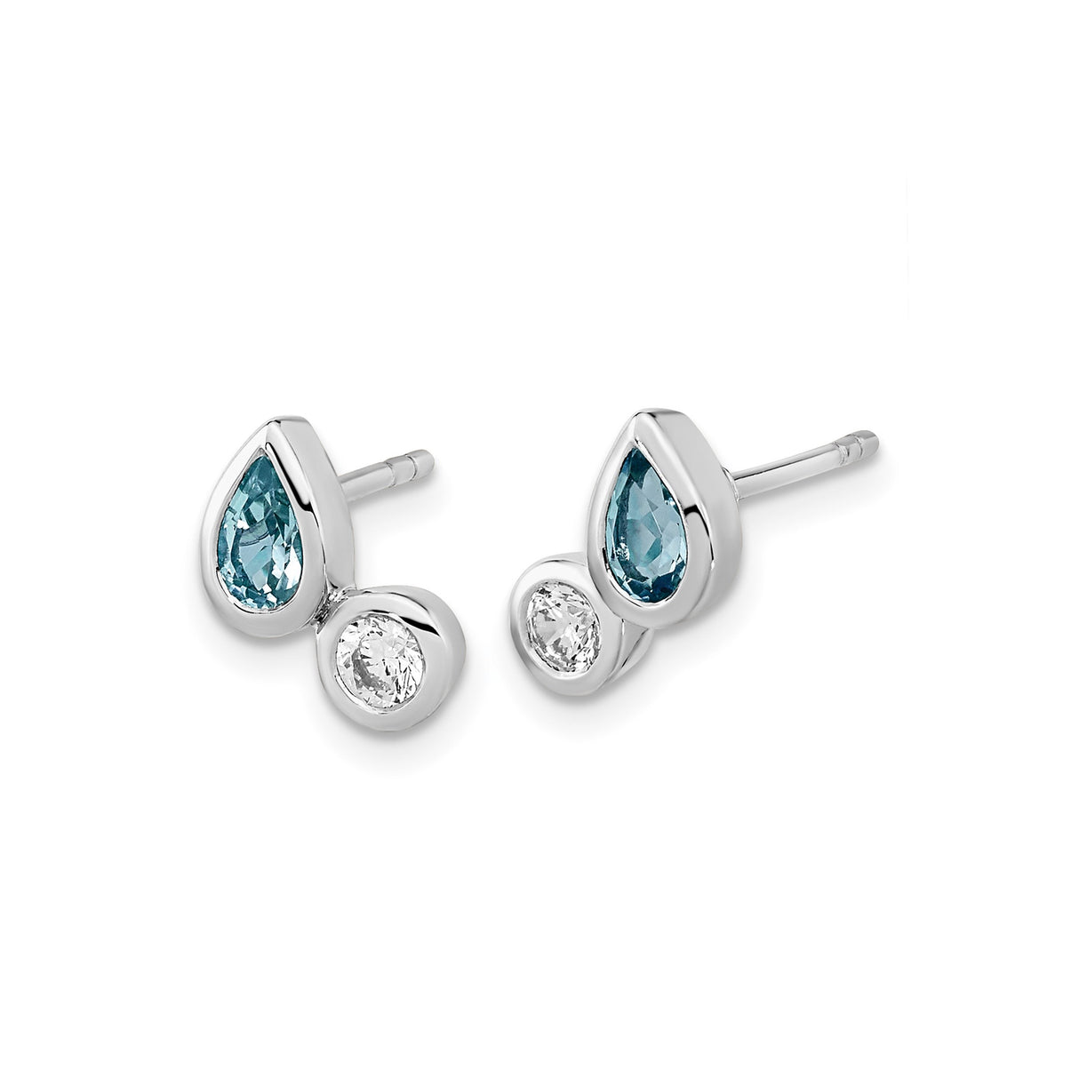 Sterling Silver Stud Earrings with Blue Topaz and Cubic Zirconia, Rose Plated Teardrop Design