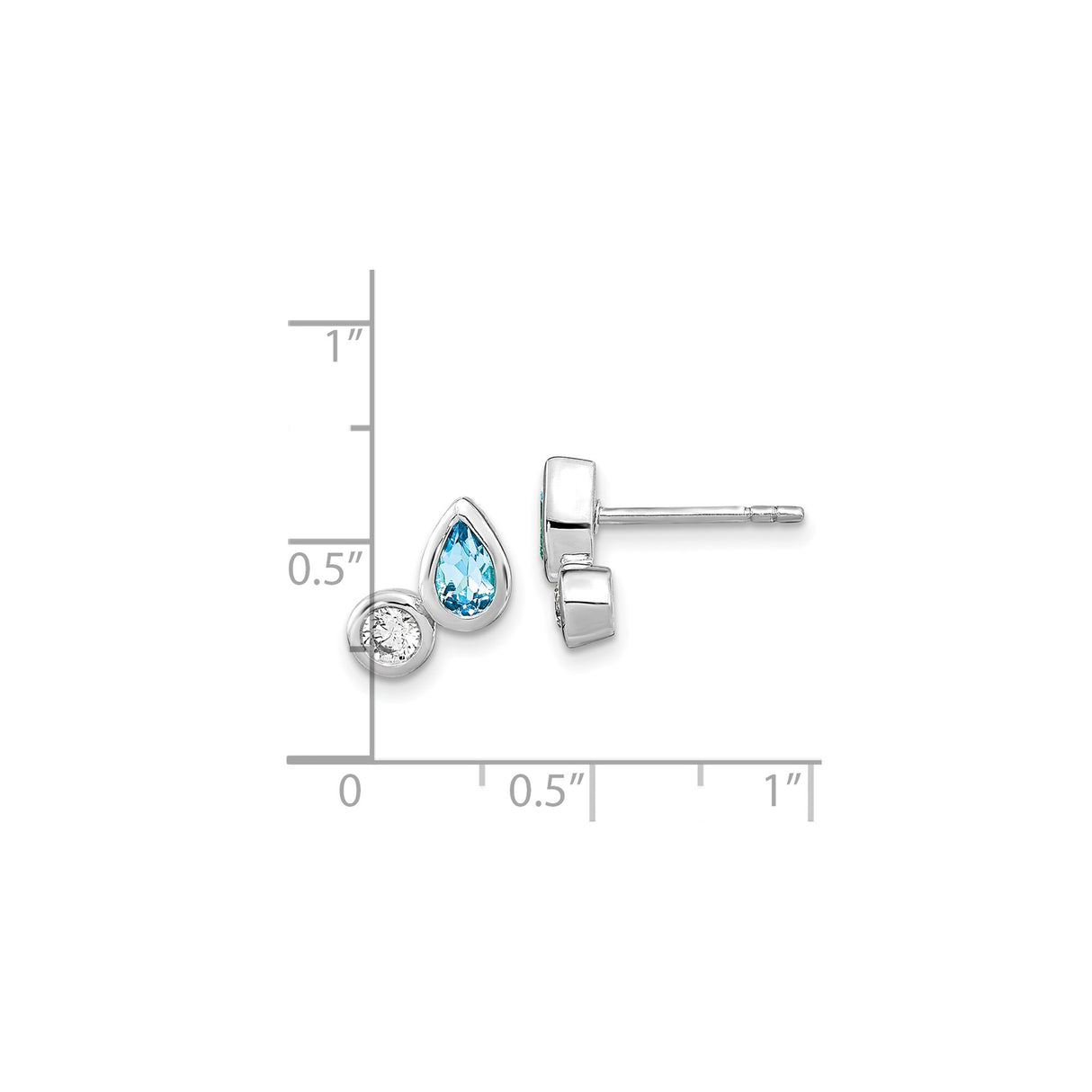 Sterling Silver Stud Earrings with Blue Topaz and Cubic Zirconia, Rose Plated Teardrop Design
