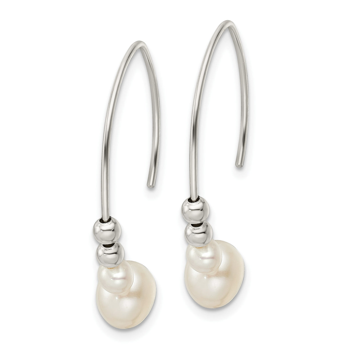 Sterling Silver Drop Earrings with Simulated Pearls and Polished Beads, Bridal or Evening Jewelry
