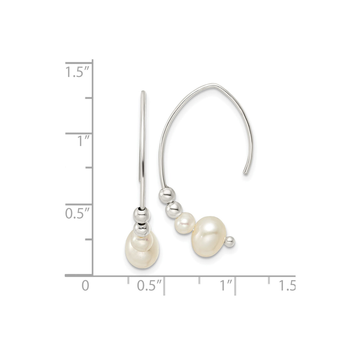 Sterling Silver Drop Earrings with Simulated Pearls and Polished Beads, Bridal or Evening Jewelry