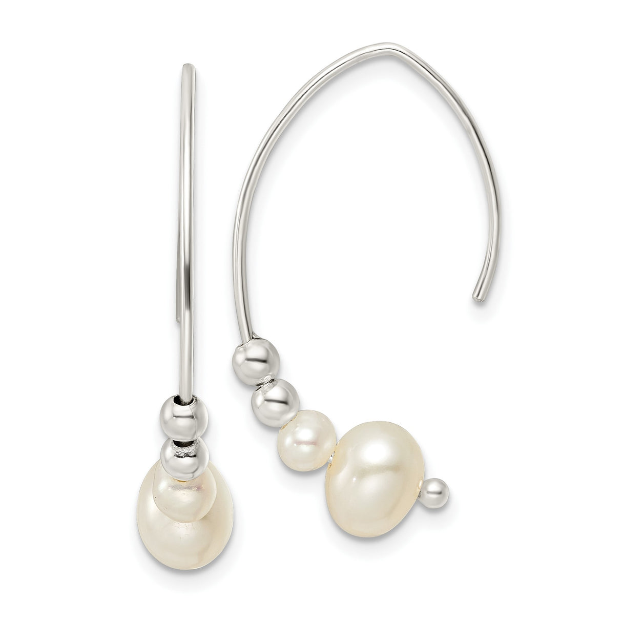 Sterling Silver Drop Earrings with Simulated Pearls and Polished Beads, Bridal or Evening Jewelry