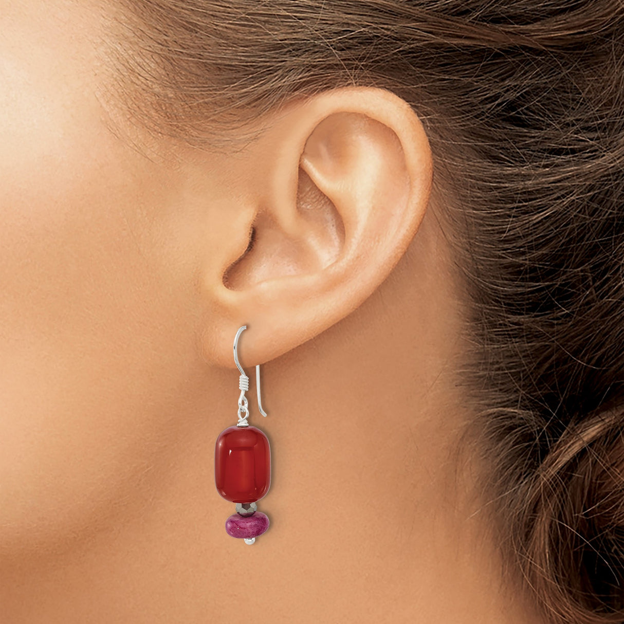 Sterling Silver Dangle Earrings with Carnelian and Reconstructed Serpentine, Boho Style