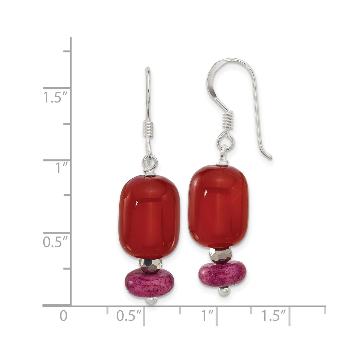 Sterling Silver Dangle Earrings with Carnelian and Reconstructed Serpentine, Boho Style