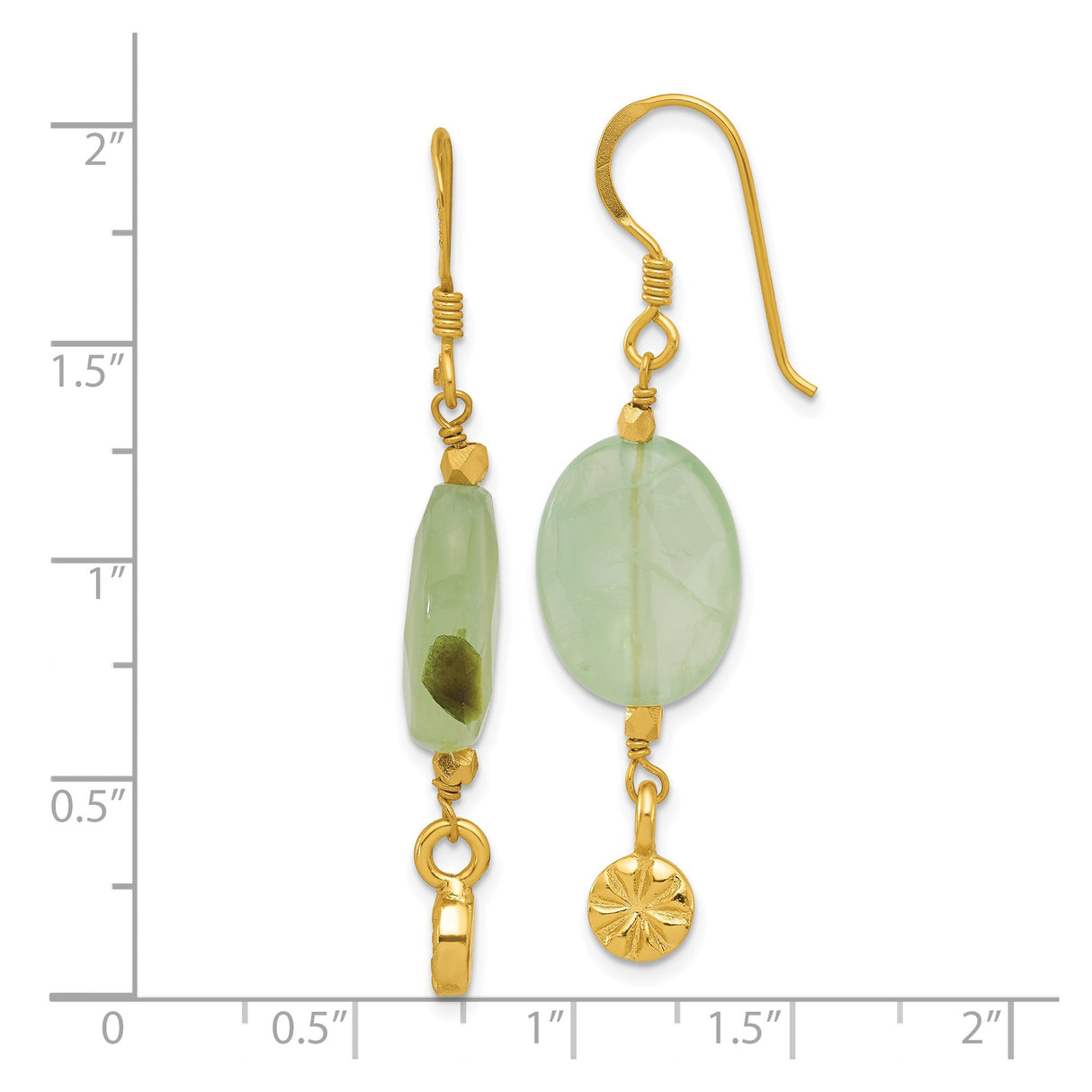 Sterling Silver Dangle Earrings with Prehnite Gemstones and Starburst Charm, Boho Style