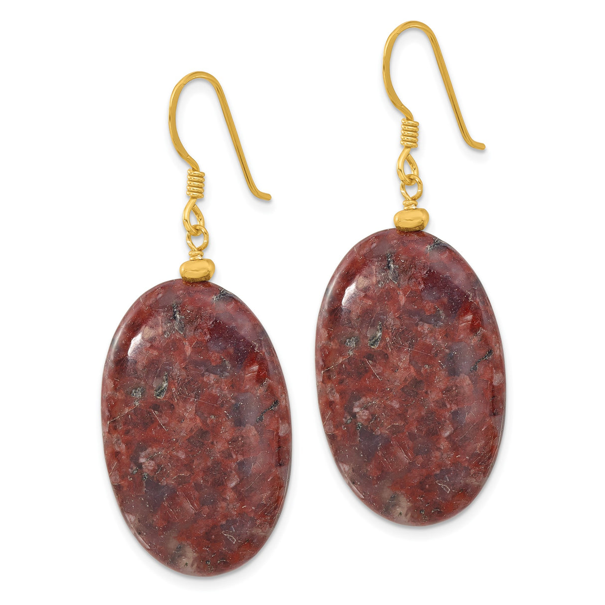 Sterling Silver Dangle Earrings with Oval Red Jasper, Gold Plated, Boho Style for Women