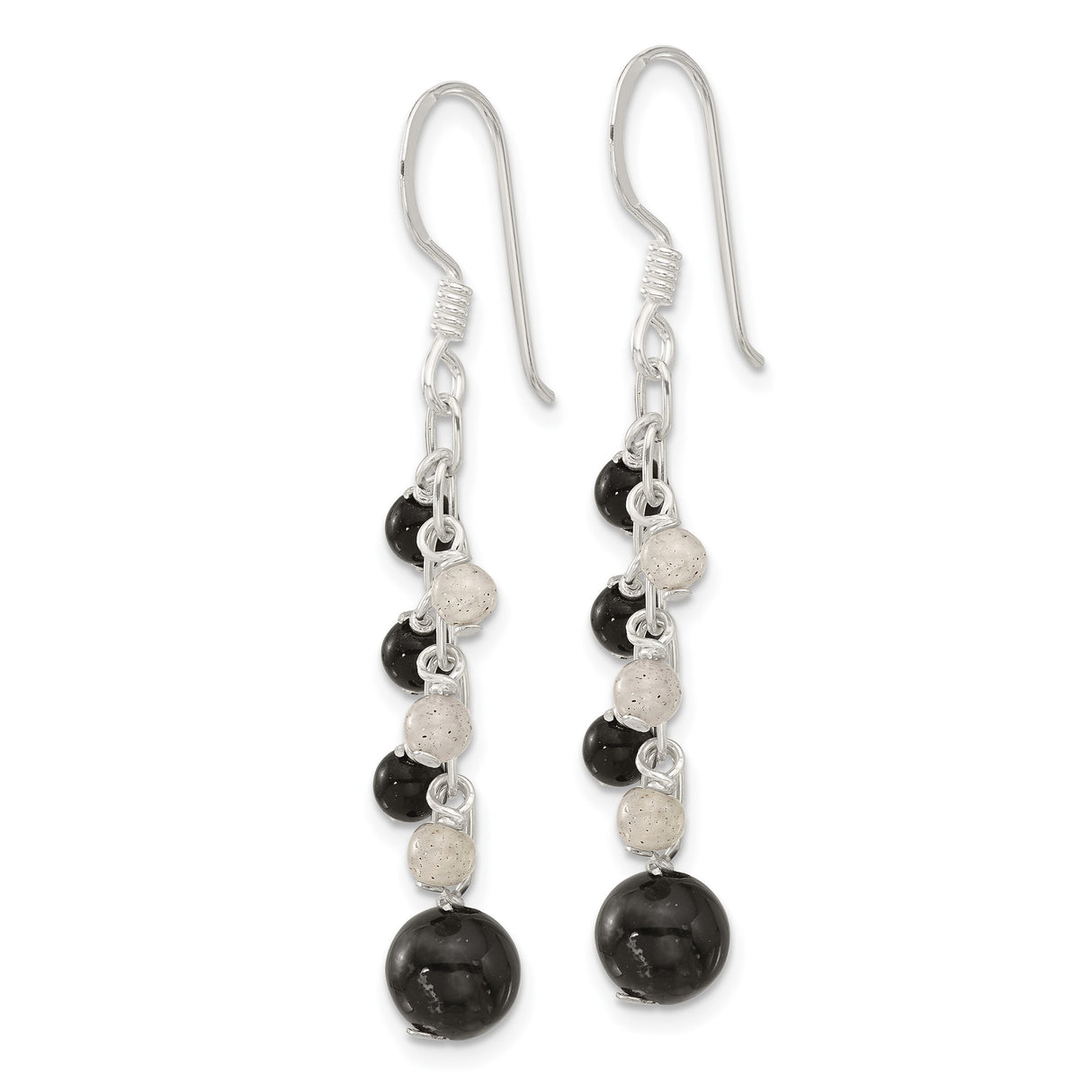 Sterling Silver Dangle Earrings with Agate and Labradorite, Long Chain Link Design, Modern Minimalist Style