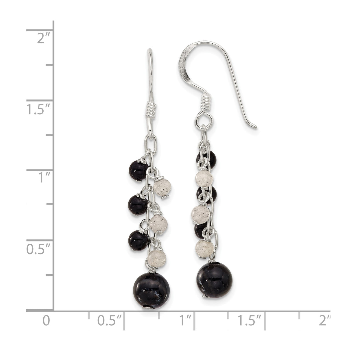 Sterling Silver Dangle Earrings with Agate and Labradorite, Long Chain Link Design, Modern Minimalist Style