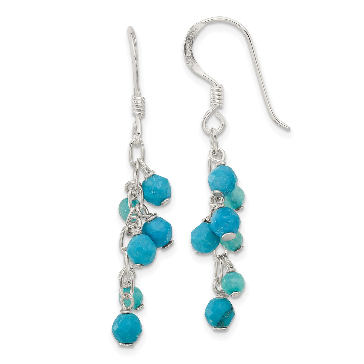 Sterling Silver Dangle Earrings with Quartz and Reconstructed Magnesite, Boho Chic Drop Style
