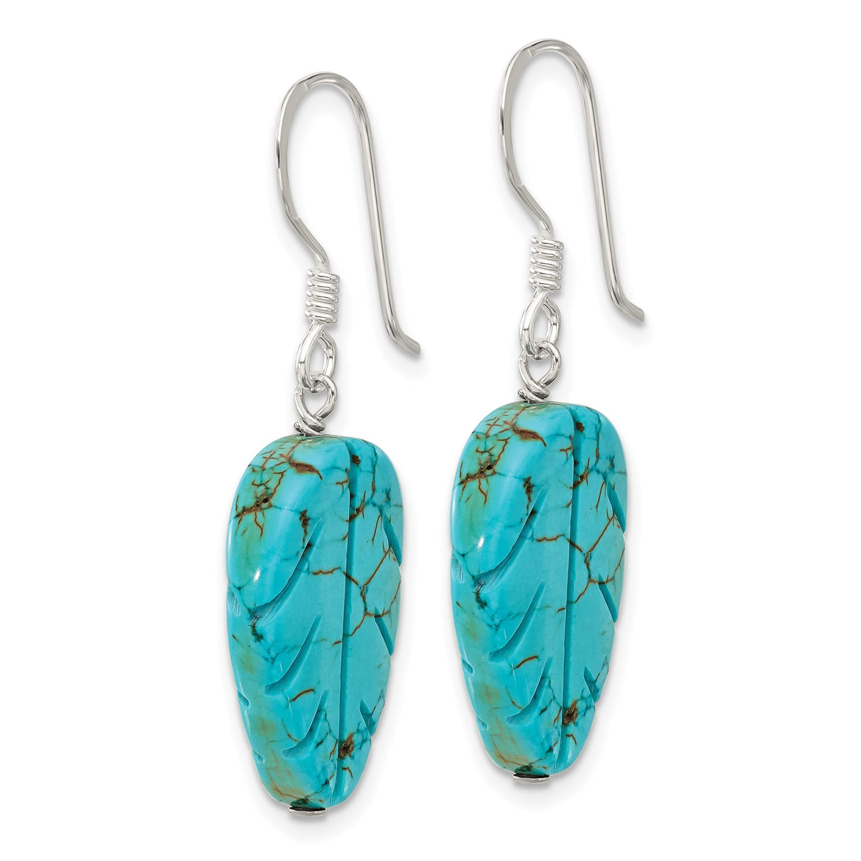 Sterling Silver Dangle Earrings with Reconstructed Magnesite Leaf, Bohemian Tribal Style