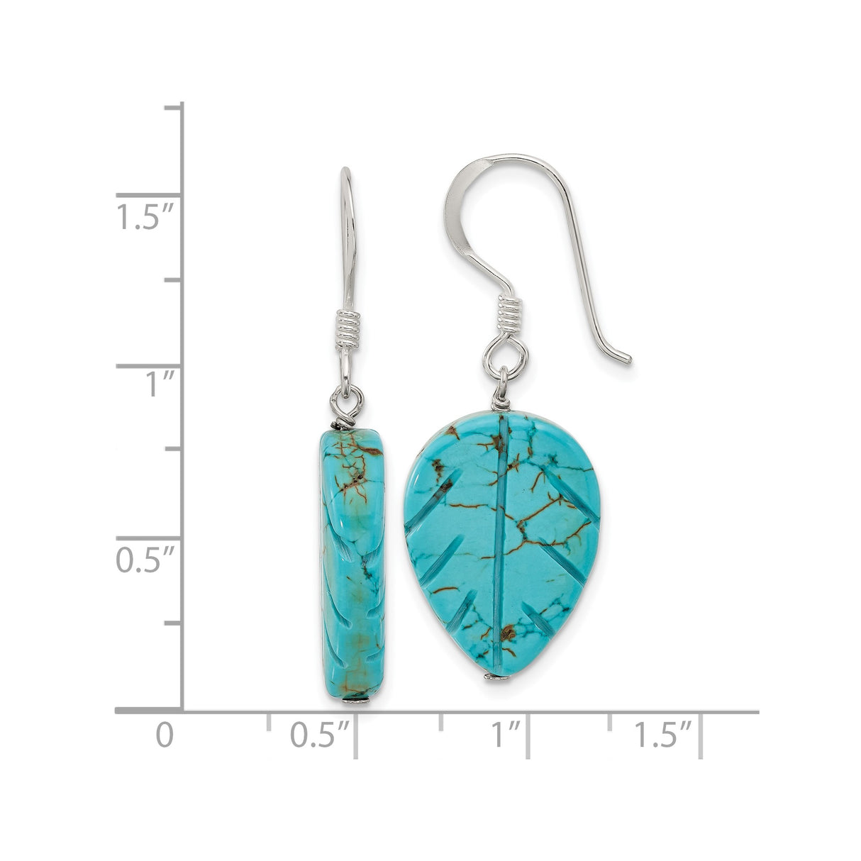 Sterling Silver Dangle Earrings with Reconstructed Magnesite Leaf, Bohemian Tribal Style