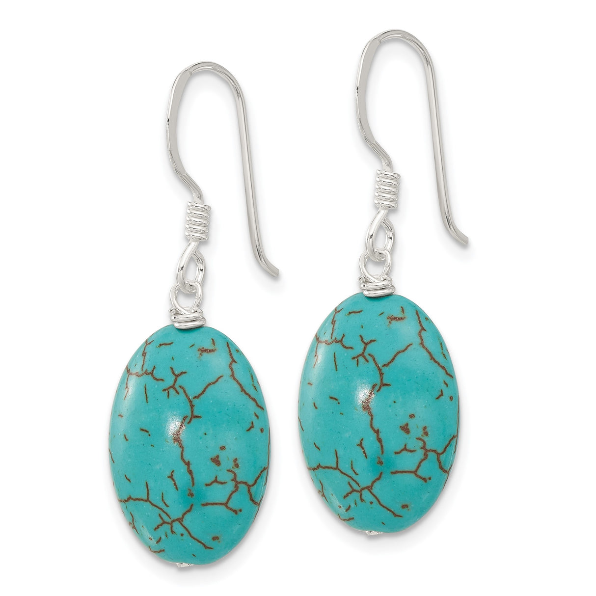 Sterling Silver Dangle Earrings with Oval Reconstructed Magnesite, Southwestern Boho Style