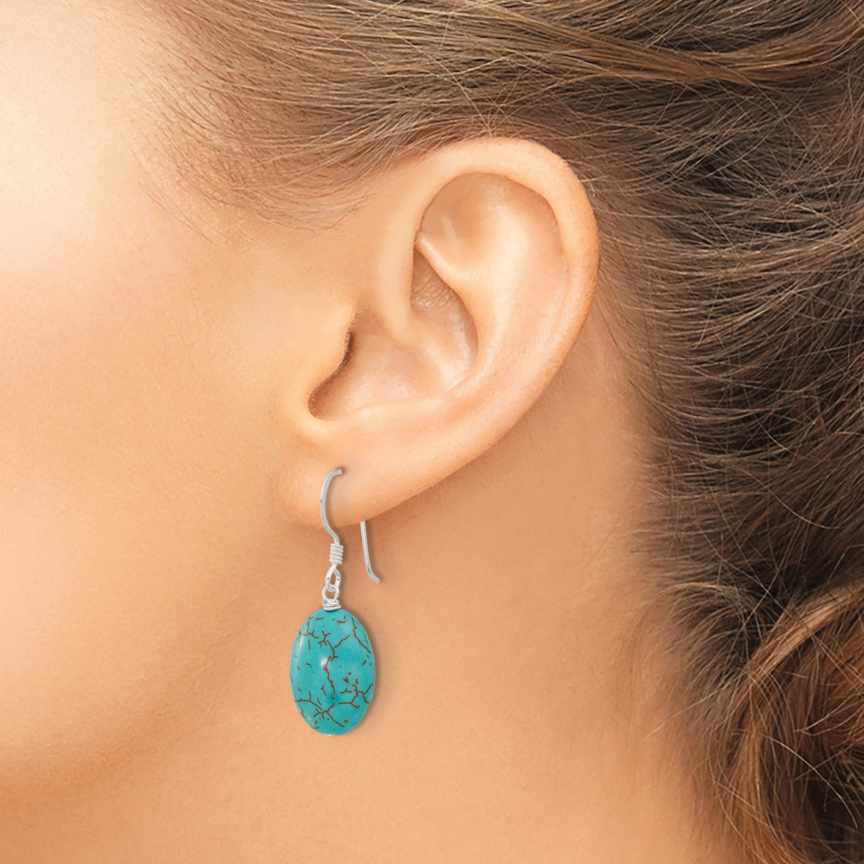 Sterling Silver Dangle Earrings with Oval Reconstructed Magnesite, Southwestern Boho Style