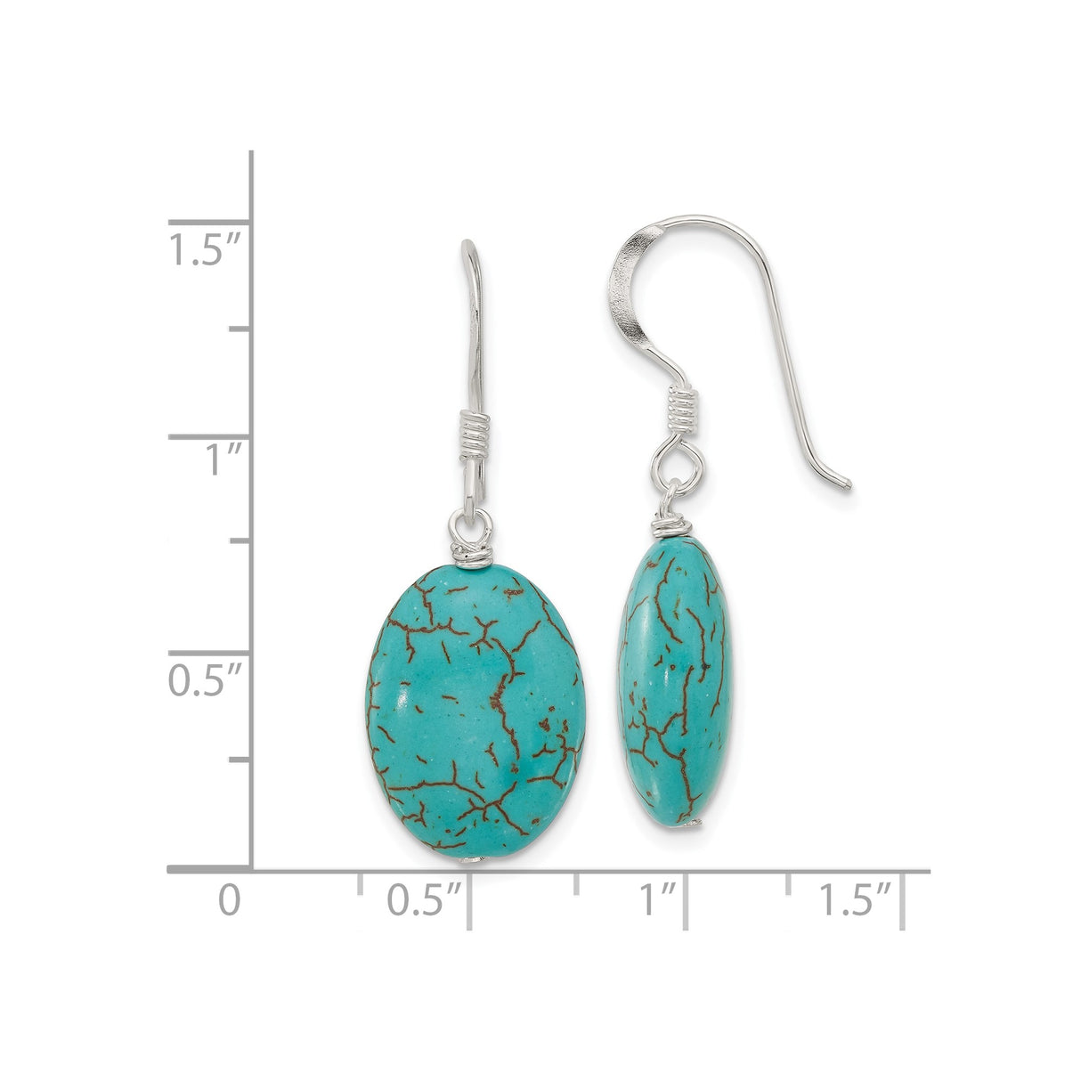 Sterling Silver Dangle Earrings with Oval Reconstructed Magnesite, Southwestern Boho Style