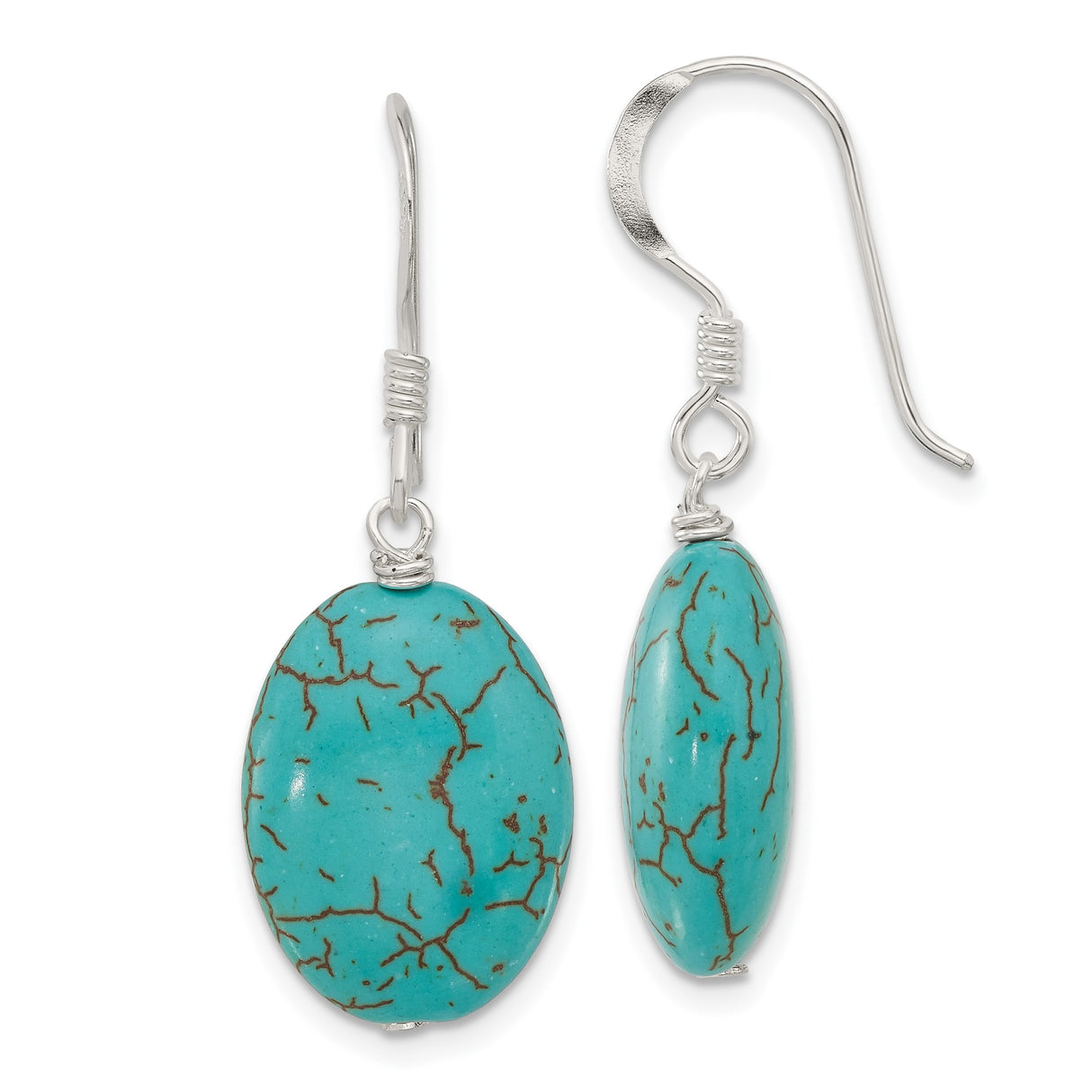 Sterling Silver Dangle Earrings with Oval Reconstructed Magnesite, Southwestern Boho Style