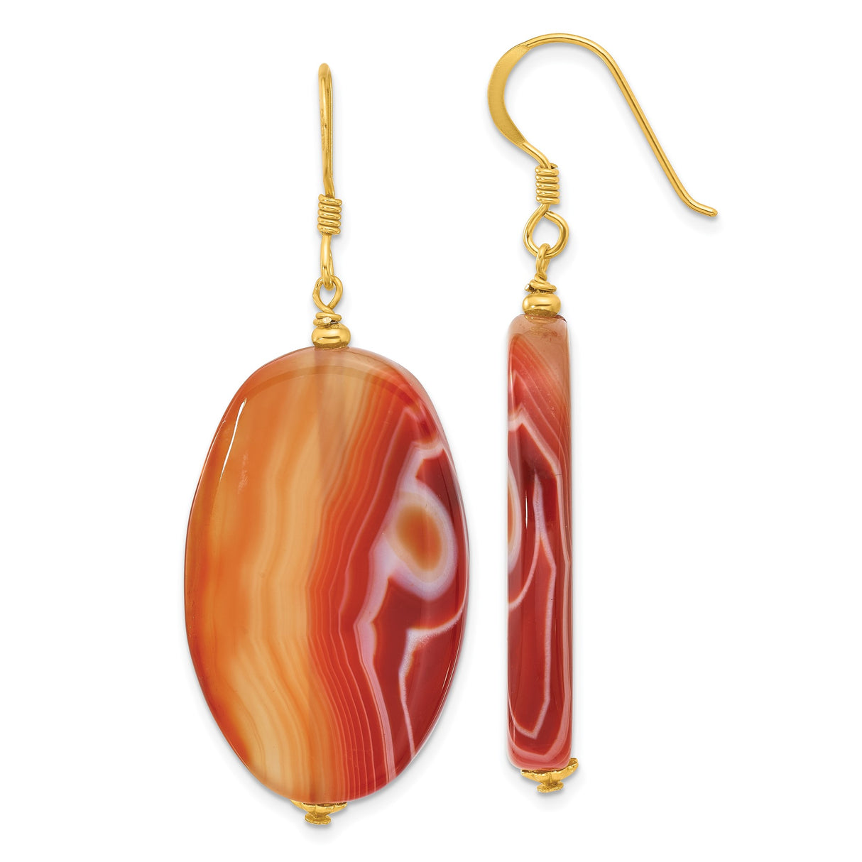Sterling Silver Drop Earrings with Sardonyx, Gold Tone Hooks, Boho Earth Tone Style