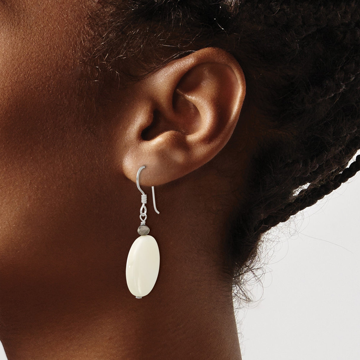 Sterling Silver Dangle Earrings with Crystal and Mother of Pearl, Minimalist Boho Style