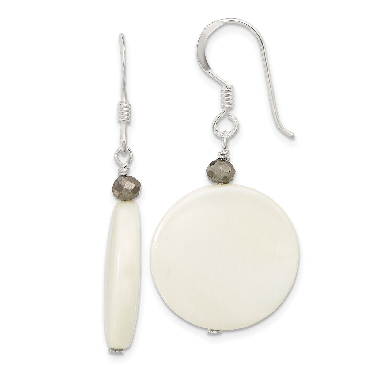 Sterling Silver Dangle Earrings with Crystal and Mother of Pearl, Minimalist Boho Style