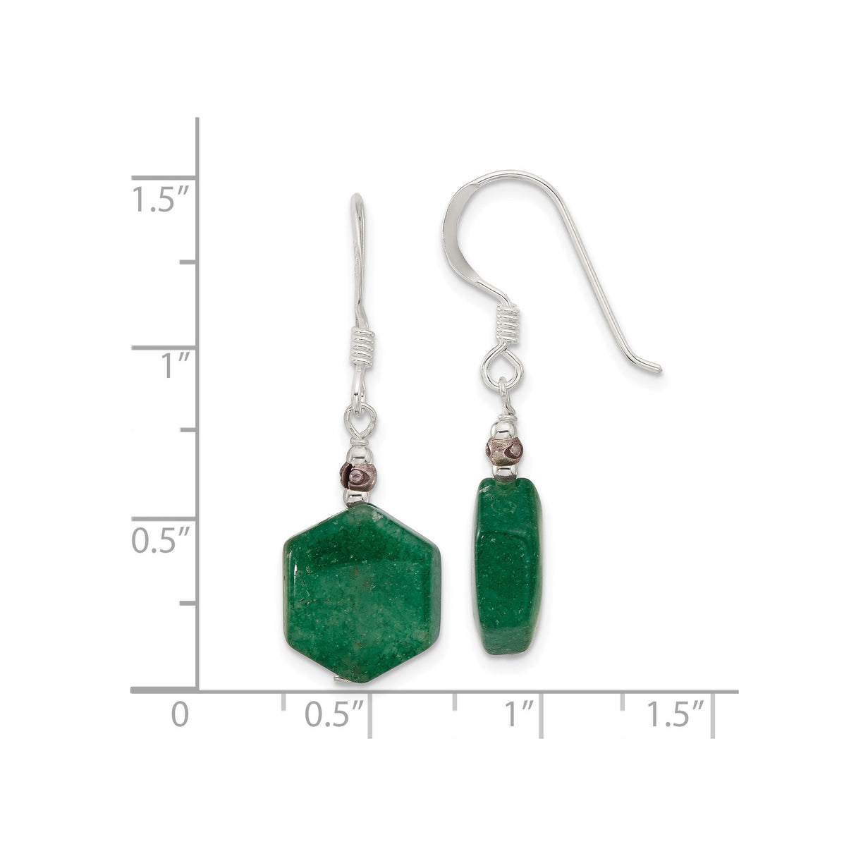 Sterling Silver Dangle Earrings with Aventurine Hexagon Drops, Faceted Beads, Boho Style