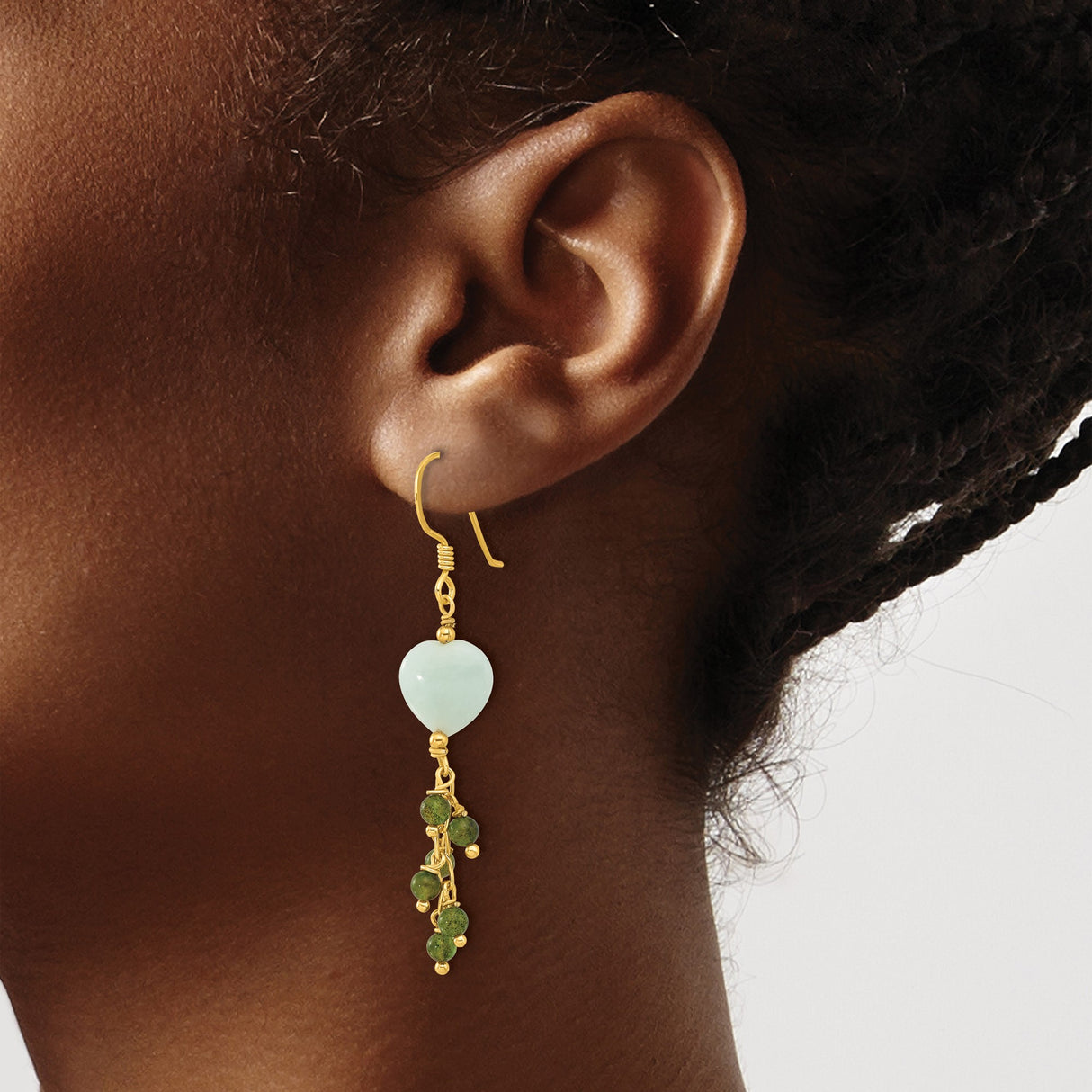 Sterling Silver Dangle Earrings with Reconstructed Magnesite, Heart and Oval Charms, Boho Style