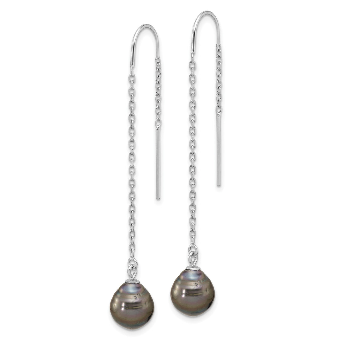Sterling Silver Threader Earrings with Baroque Black Freshwater Pearls, Long Drop Style