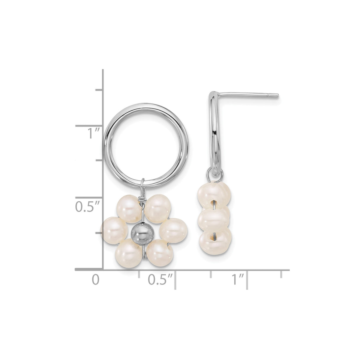 Sterling Silver Hoop Earrings with Freshwater Pearls, Floral and Stacked Design for Women