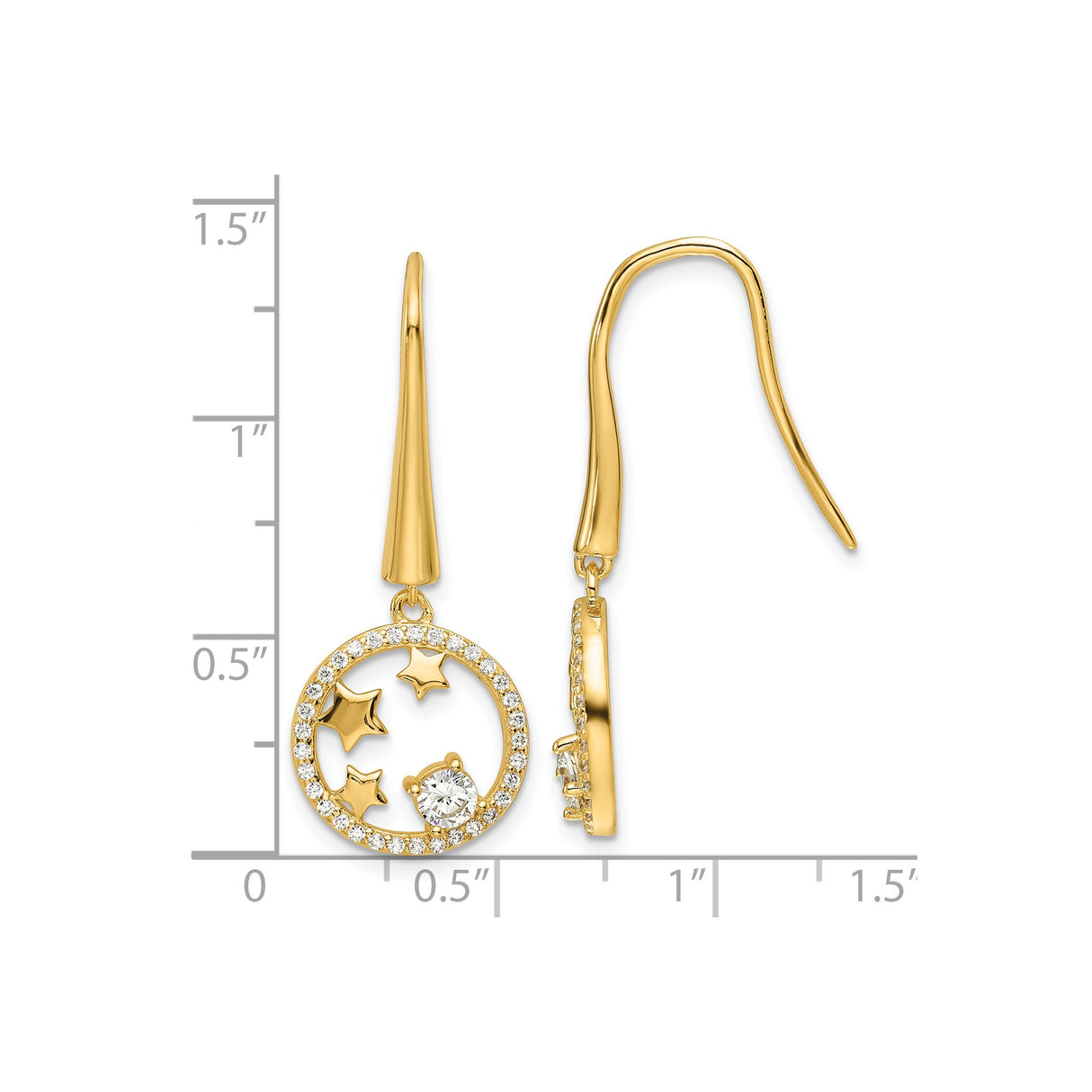 Sterling Silver Dangle Earrings with Cubic Zirconia, Circle, Star, and Teddy Bear Motifs