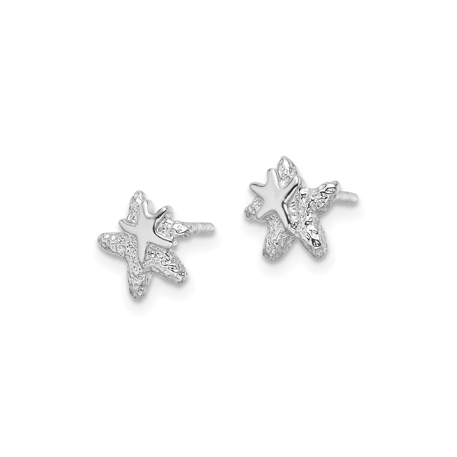 Sterling Silver Starfish Stud Earrings with Textured Nautical Design for Women